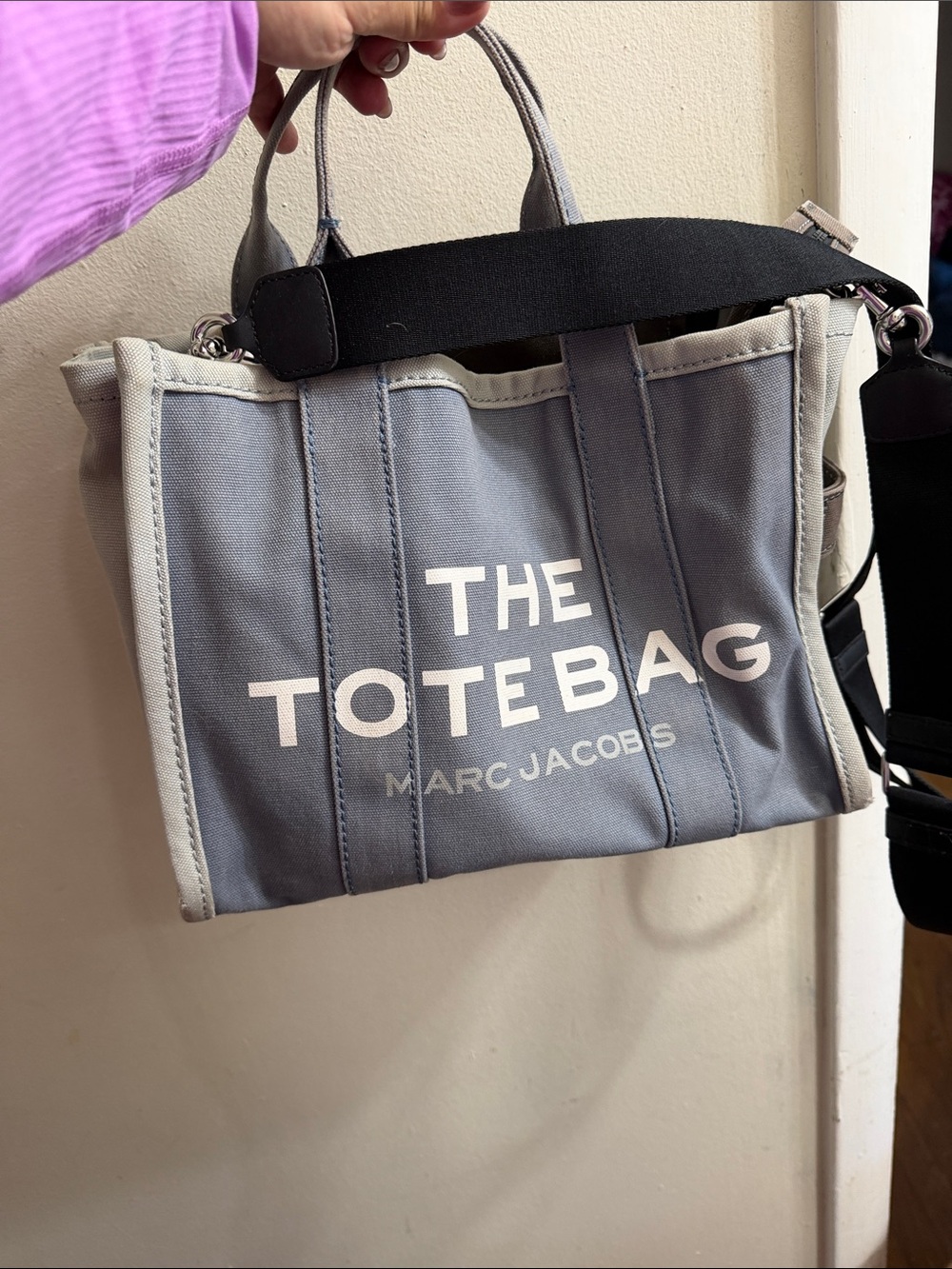 Marc Jacobs Gray Canvas 'The Tote Bag' Small Tote with Black Strap